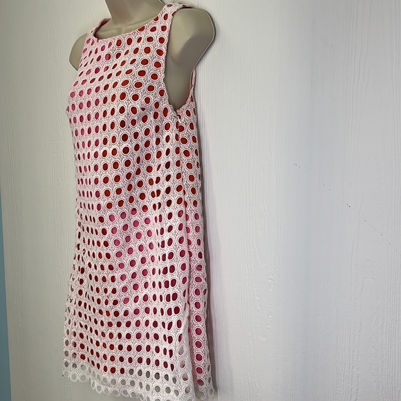 ModCloth - Fluent In Finesse Red & Pink White Eyelet Overlay Shift Dress Size XS - Picture 7 of 12